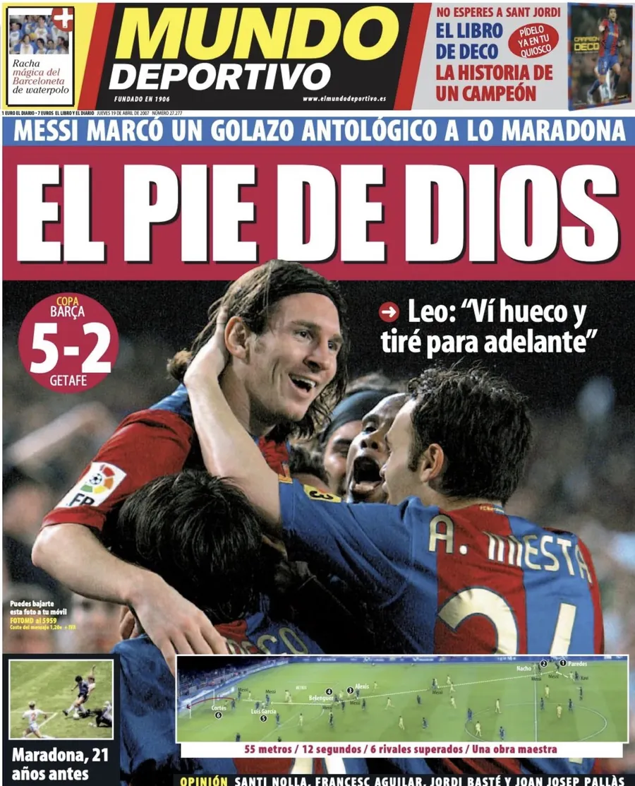 Die Titelseite von Mundo Deportivo am nächsten Tag: „El pie de Dios“